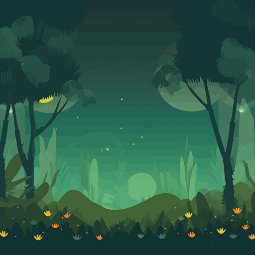 minimalistic vector parallax landscape background. seamless unending cartoon background for arcade game. night jungle trees with bushes. vector illustration, parallax ready.