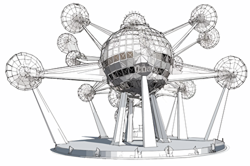 2D vector art Brussels Atomium monument, white background