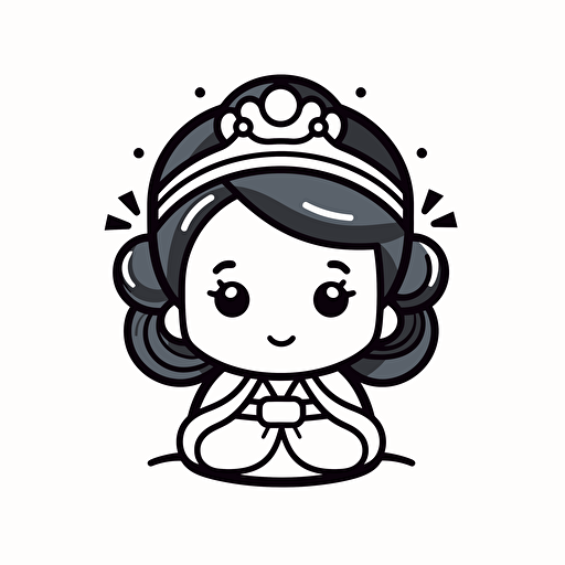 Chubby leia princess illustration, looking at the camera, minimal, outline strokes only, black and white, logo, vector, white background