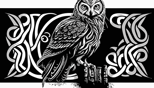 celtic square owl black and white vector white background white border