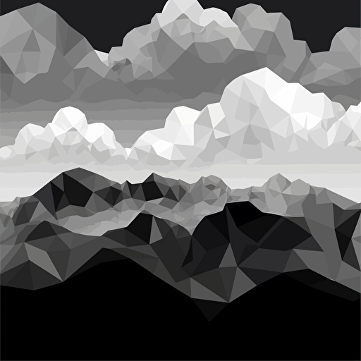 minimalist, vectorized, black and white colors, print layer , delicacy, elegant, polygon smooth clouds small and big