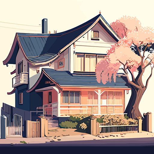 vector, kawaiii, single family house, soft illustration