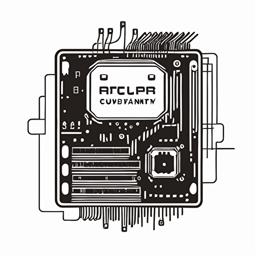 vector line drawing of PC motherboard, CPU, simple, logo