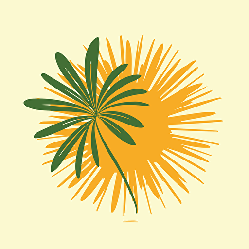 very simple sun taking up most of the image, a couple of palm leaves, yellow, flat, vector