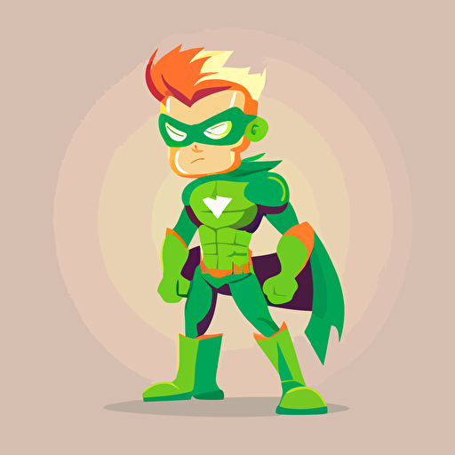 simple funny kid style vector illustration of superhero Eco Man, in the superhero costume, green colors, minimum details flat design