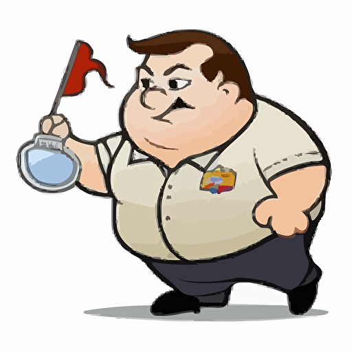 logo,mascot, simplistic, chubby security guard catching an nfl footbal, vector, white background