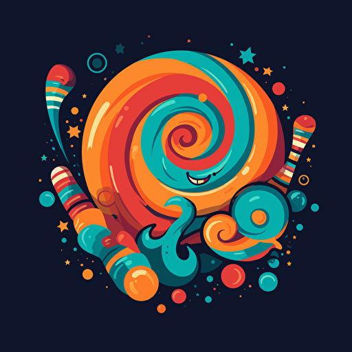 space candy logo, simple vector illustration, fun, playful, colourful, high quality