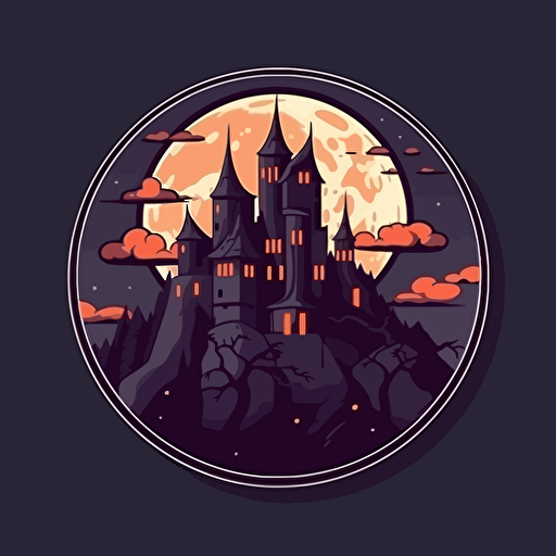 Dracula's Castle at night, Saturday Morning Cartoon logo Style, Sticker, Vector
