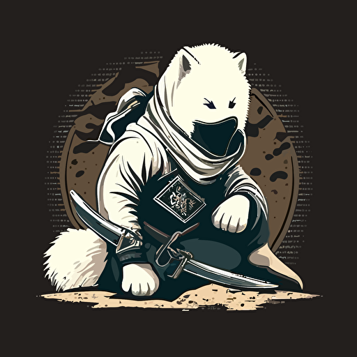vector illustration style of Samoyed as a ninja