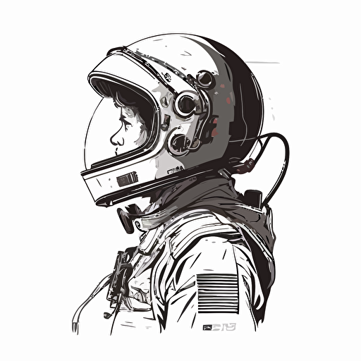 Casque d'astronaute vectoriel simple sur fond blanc, style bande dessinée, regard vers la droite
