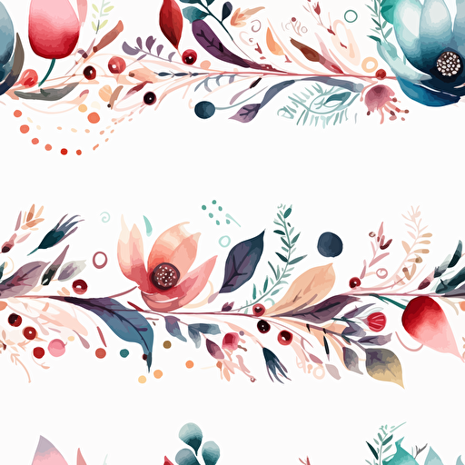 Boho art, watercolor flower border, minimalism white background vector