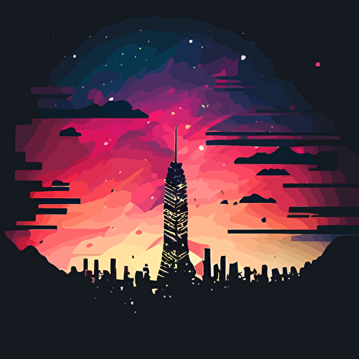 vector art colorful, galaxy, taipei 101 shilouette
