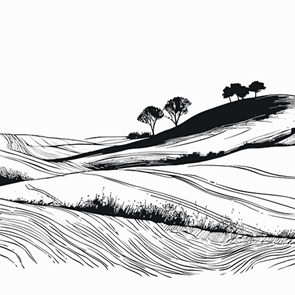 minimalist, in the style of a single line drawing vector ink drowing style with details only white background only two colors yorkshire moors