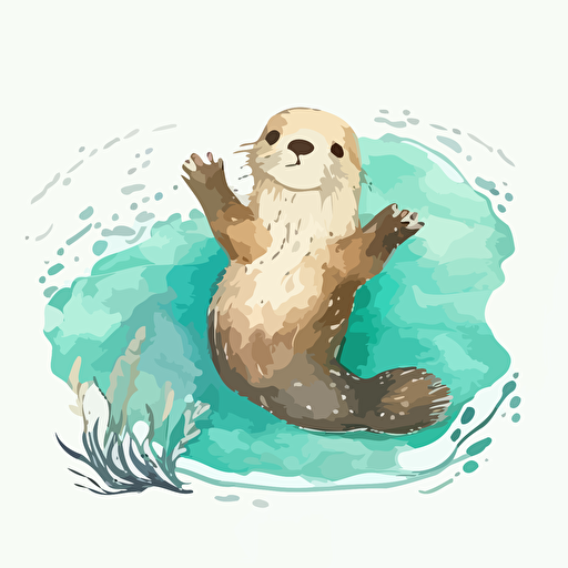 watercolor hand drawn sea otter, cute sea otter cartoon style, vector