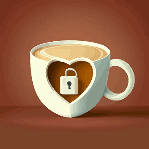 a coffee cup and in the background is a shape of a lock, vector,2d,flat