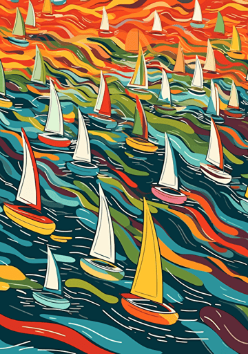 the water has many tiny boats on it making a race, vector, abstract