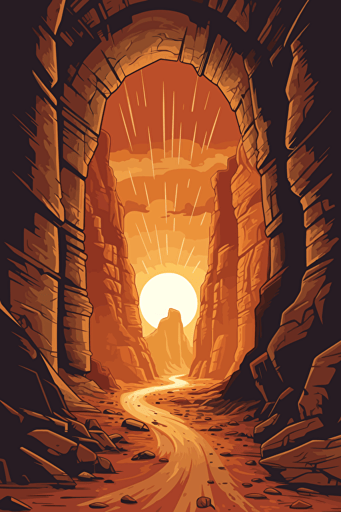 petra in jordan, front view, illustration, painting, bright lighting, sun in sky, flat,vector
