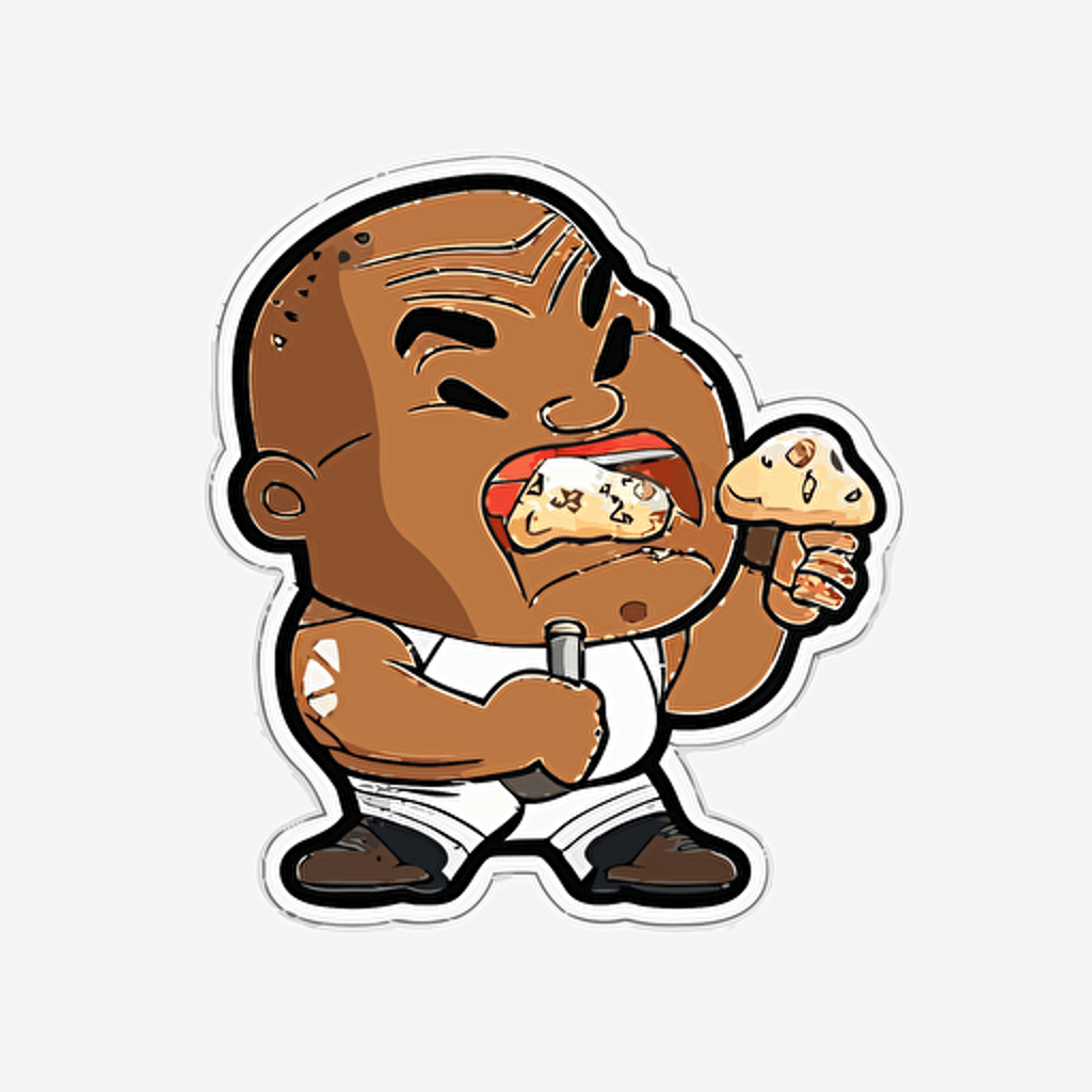 sticker, cute, a caricature of Mike Tyson eating potato, liu yi artist style, vector, contour, white background**