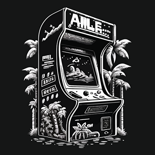 black and white illustration, vector design of a 1980 retro arcade game