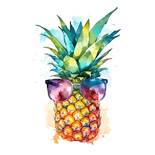 cure watercolor design of a pineapple wearing sunglasses, vector
