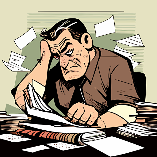 vector art of an acountant struggling with paperwork