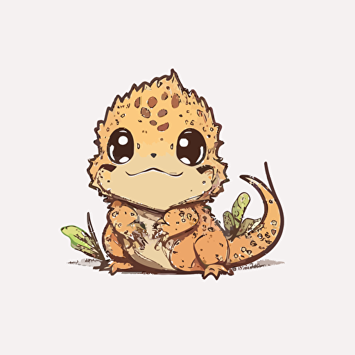 cute bearded dragon kawaii style, vector, white background, cute facial expression