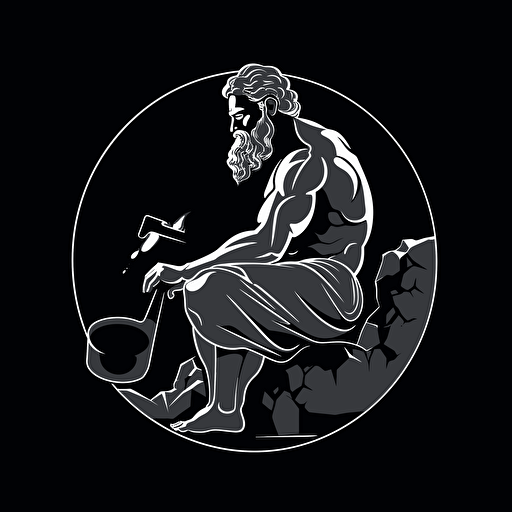 Hephaestus forging, minimalistic, vector, on a black background