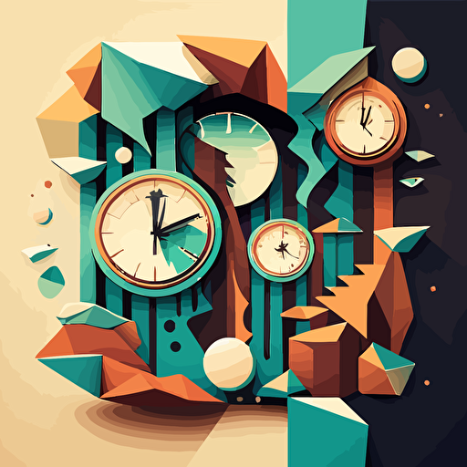 2d vector illustration abstract geometric style recreation of the famous persistance of memory with clocks**