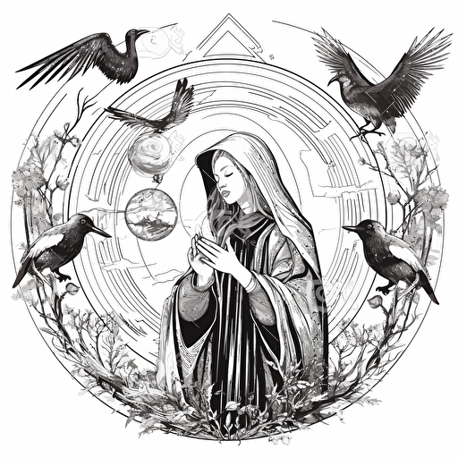 mysticism, black and white, vector isolated on white