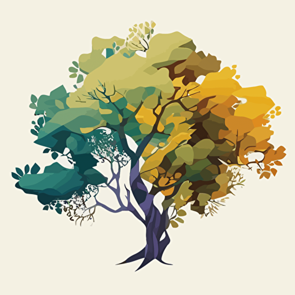 an abstract vector illustration of an oaktree. it has to be very simple and can only consist of 4 colors. it has to be easily traceable by Adobe Illustrator