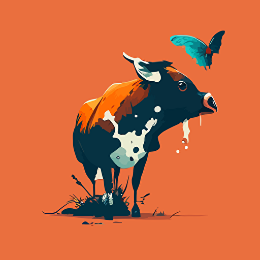 bird eating tick on top of a cow minimalize art vector