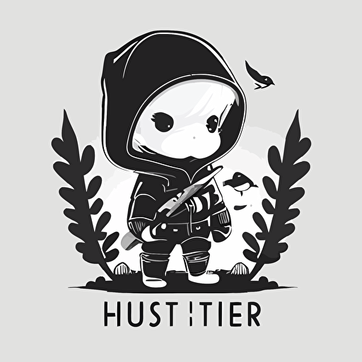 cute little hunter, flat vector logo, black and white, minimalistic, modern