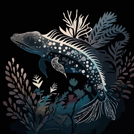 silhouette of an axolotl alebrije: white and black only:: vector art
