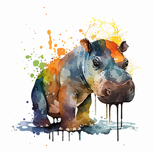 baby watercolor hippopotamus vector,comic style, white background