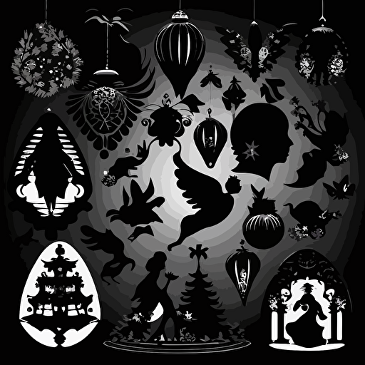 set of vector illsutration of black silhouettes of different christmas ornaments