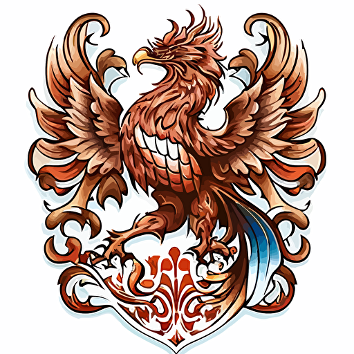 sticker of a sleepy phoenix coat of arms, highly detailed, vector art, defined sticker cutout, plain white background, 32k