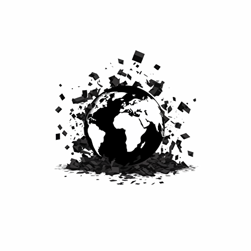 minimalist iconic logo of globe in a messy pile of money. black vector. white background.
