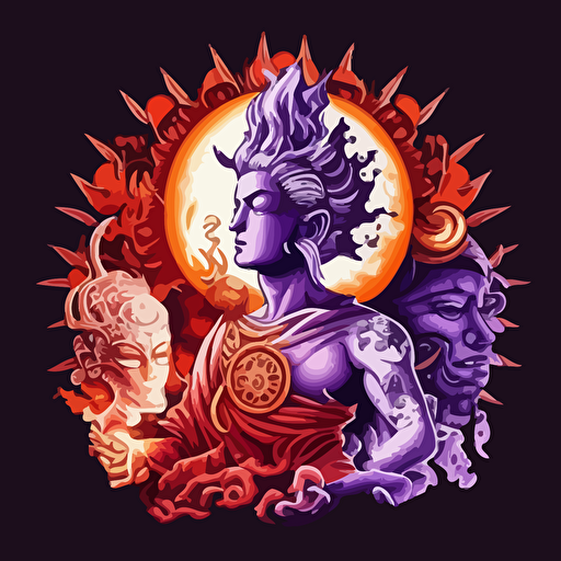 scifi manjushri chinese style with flames coins cellphones mandarines chinese new year logo vector detailed high definition white purple red orange