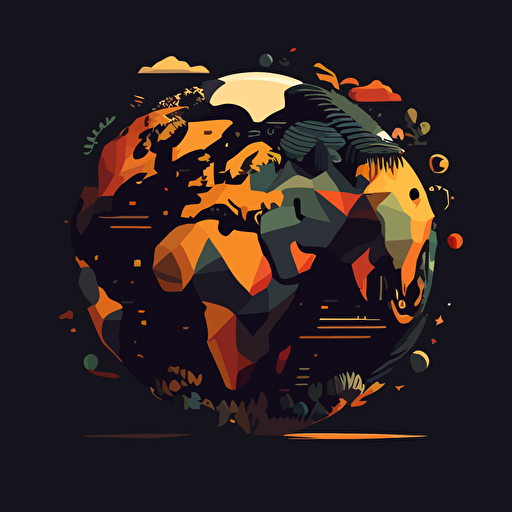the globe, flat vector art style, black background
