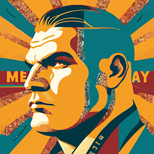 Lenny Mclean vector design by Shepard Fairey exquisite detail, glamorous, thrilling, stylized photorealism, dynamic composition, vibrant colors