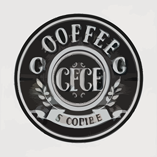 Round Coofee Shop Logo letters, simple black and white, 2d, vectorized