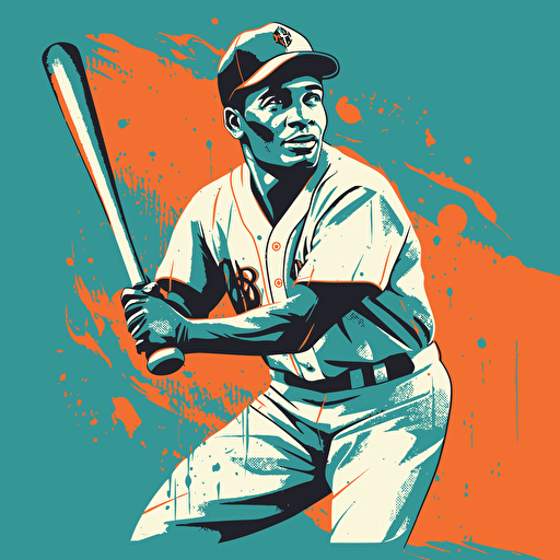 Vector illustration of baseball player Hank Robinson hitting a baseball in vivid colors