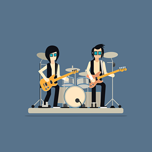 simple vector 2d Scandinavian illustration rock band two guitarists drummer bass guitar