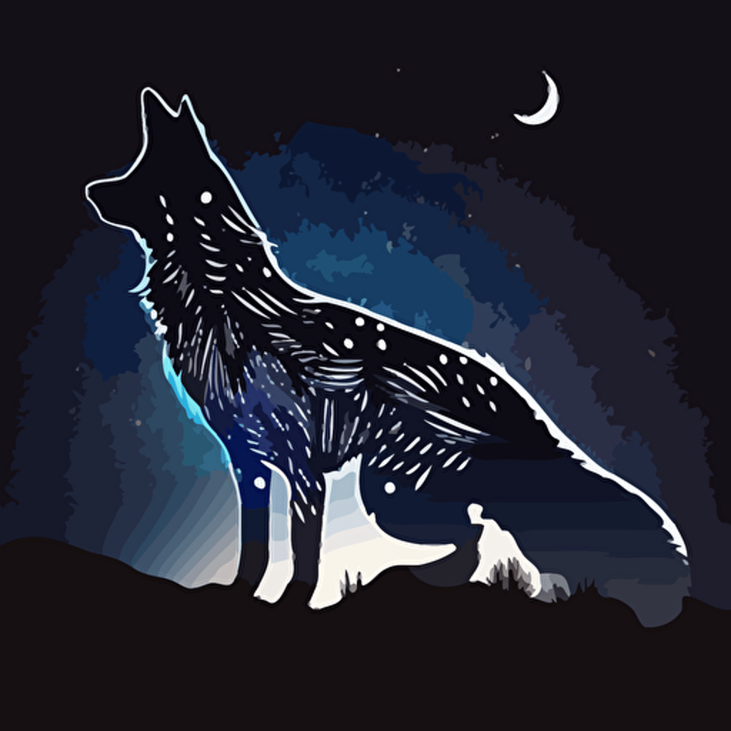 animal silhouette filled with the night sky, sticker, white outline, vector, detailed