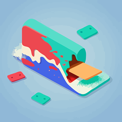 credit card with a bite taken out of it, vector flat, isometric, minimalist, red, green, blue, simple