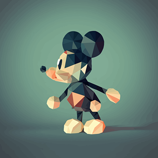 A Stochastic Mickey Mouse, flat design, vector art, low poly style