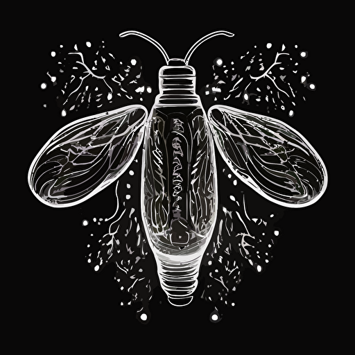 firefly, lightning bug, paisley wings, anatomical drawing, vector, black and white, logo, simple