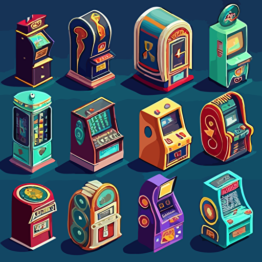 Many slot machines, vector art