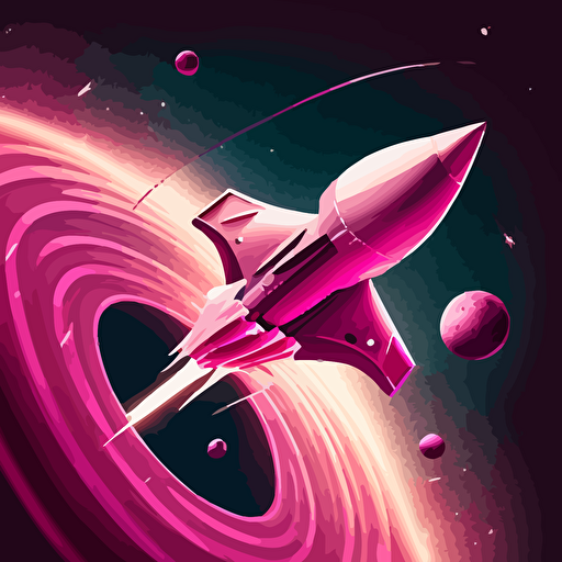 pink saturn, vector, rocket flying towards, diamond stars