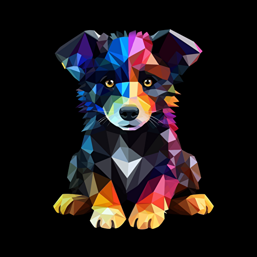 colorfull origami Border Collie puppy dog, vector art, black background
